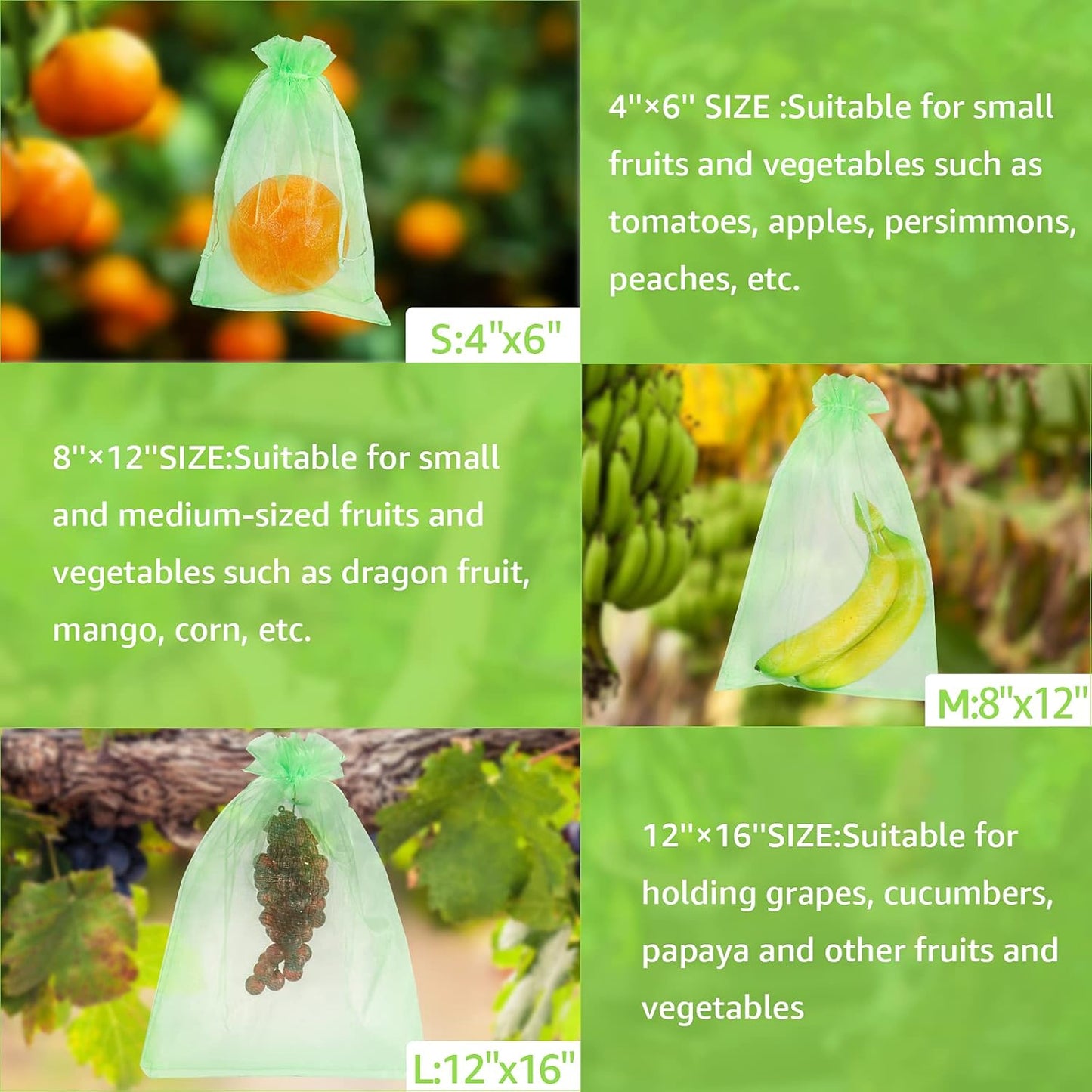 50 Pcs Fruit Protection Bags,8''×12''Fruit Netting Bags for Fruit Trees Fruit Cover Mesh Bag with Drawstring Netting Barrier Bags for Plant Fruit Flower