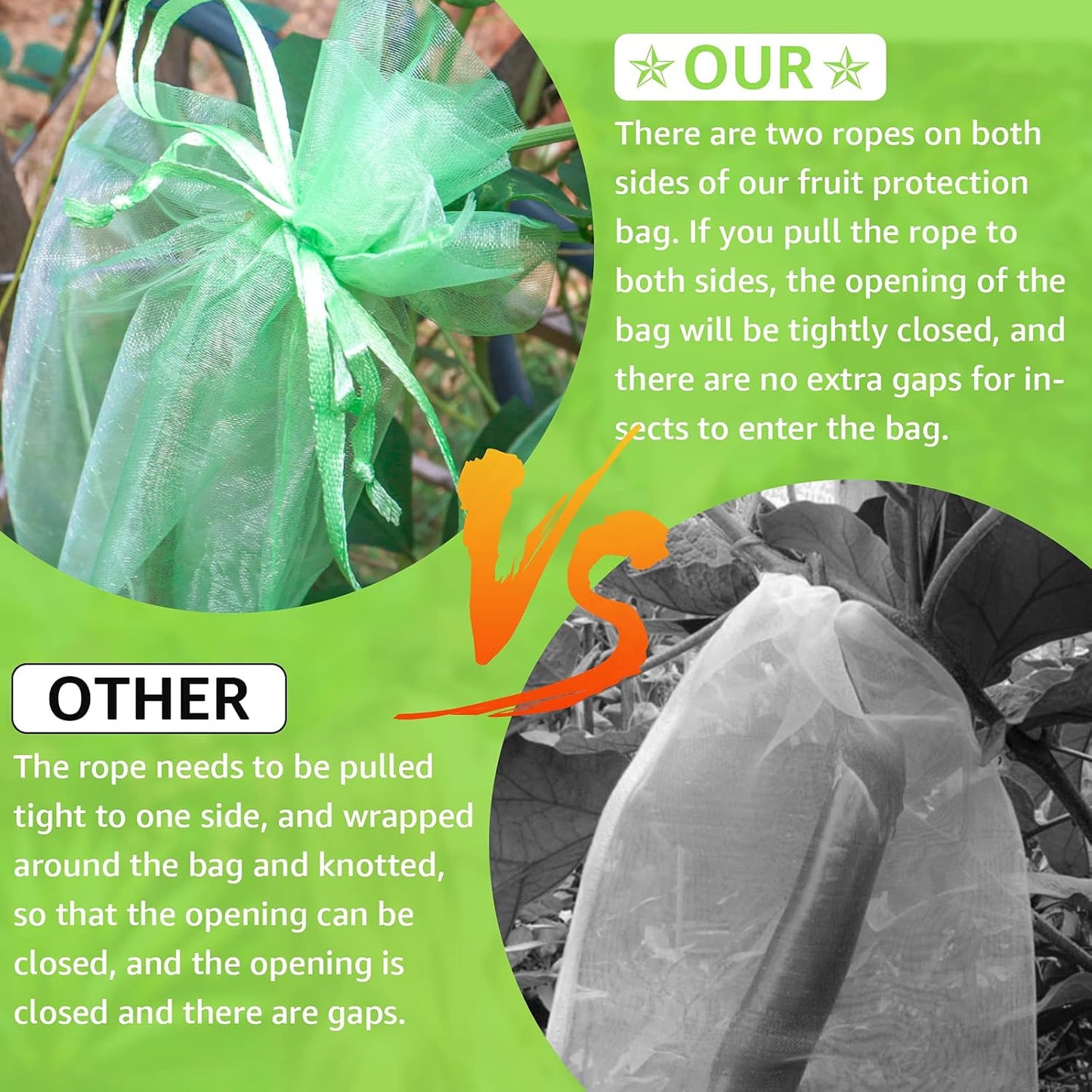 50 Pcs Fruit Protection Bags,8''×12''Fruit Netting Bags for Fruit Trees Fruit Cover Mesh Bag with Drawstring Netting Barrier Bags for Plant Fruit Flower