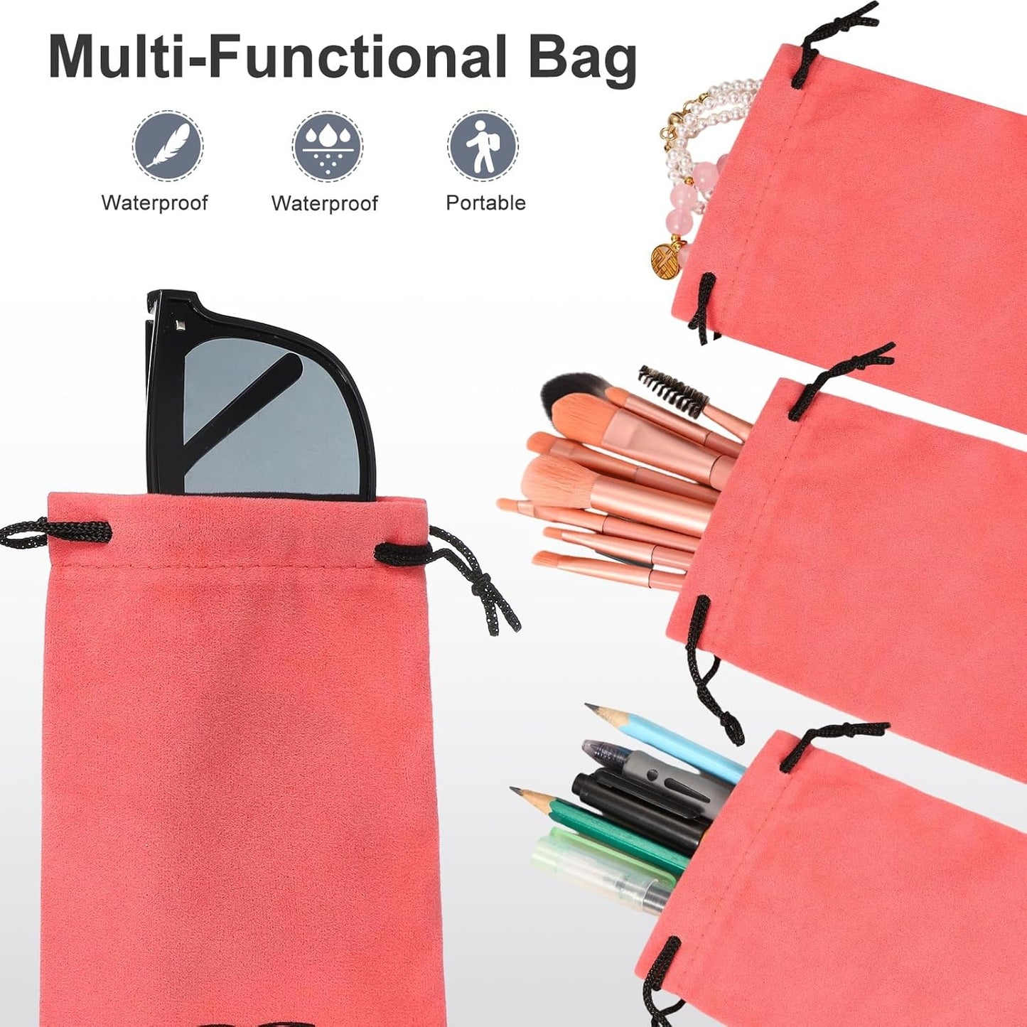 Flocking Eyeglass Cases, Sunglass Case Portable Glasses Pouch with Drawstring Sunglasses Bag with Glasses Cloth