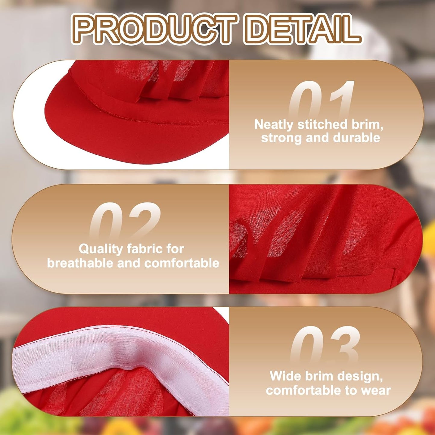 Chef Hat, Adjustable Elastic Band Cotton Baker Hat for Women and Men, Full Cloth Baker Hat Food Service Hair Nets