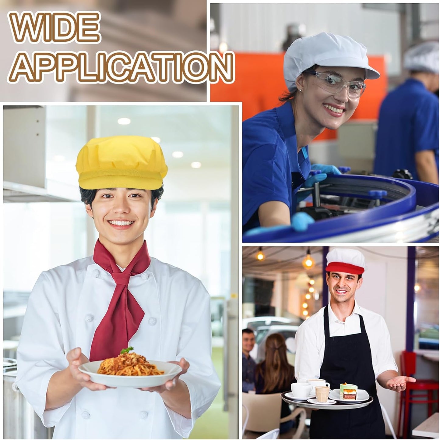 Chef Hat, Adjustable Elastic Band Cotton Baker Hat for Women and Men, Full Cloth Baker Hat Food Service Hair Nets