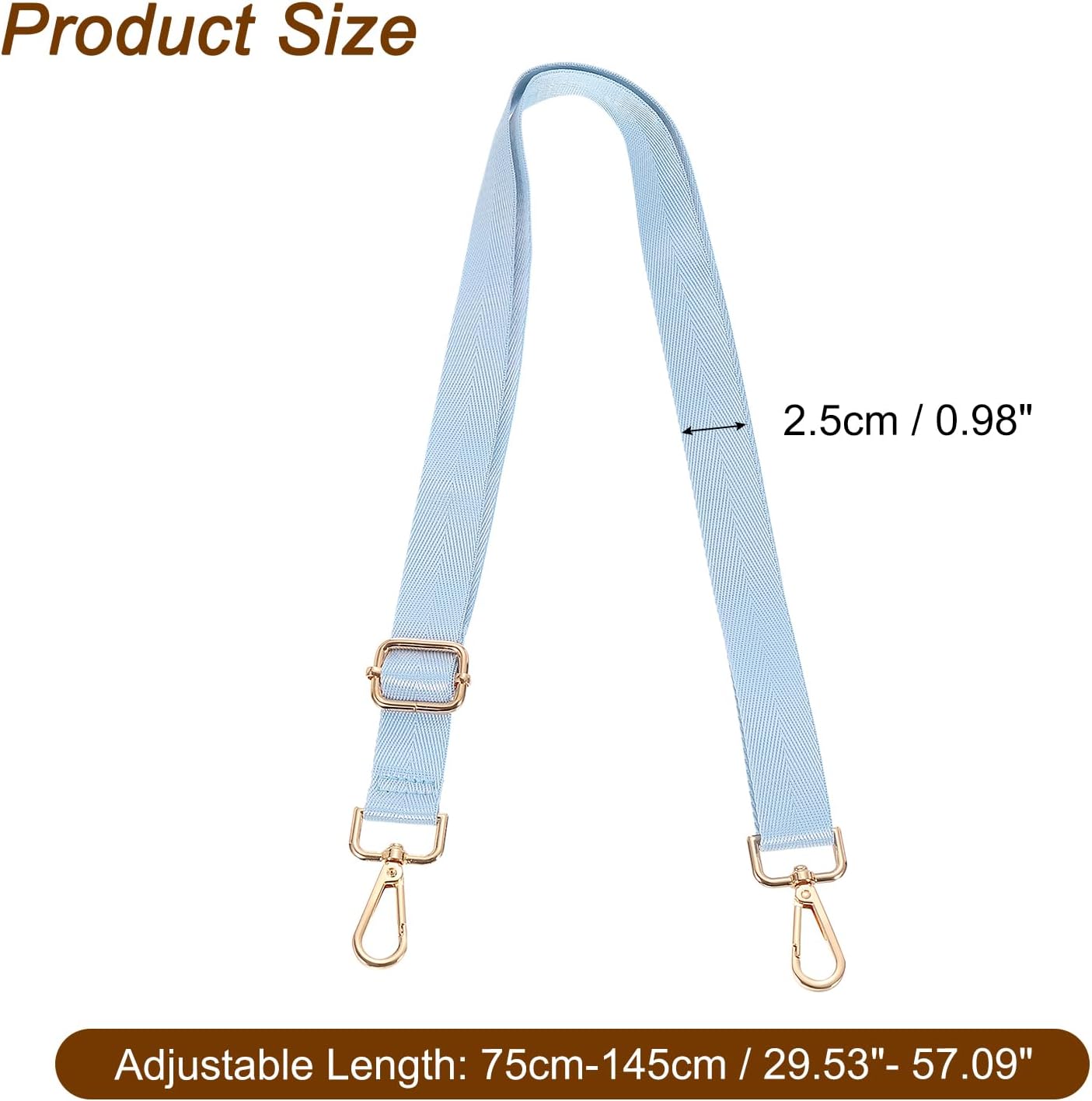 Wide Shoulder Strap, 2.5cm Adjustable Purse Strap Replacement Crossbody Strap for Shoulder Bag Handbag, Sky Blue, Light Gold Pull Core Buckle