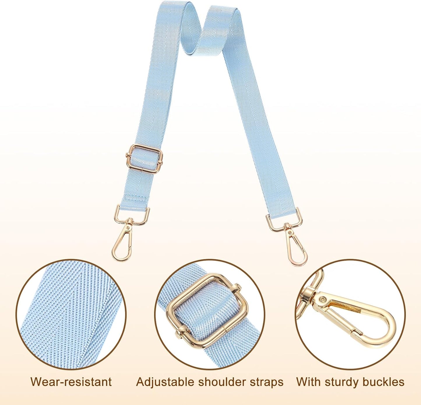 Wide Shoulder Strap, 2.5cm Adjustable Purse Strap Replacement Crossbody Strap for Shoulder Bag Handbag, Sky Blue, Light Gold Pull Core Buckle