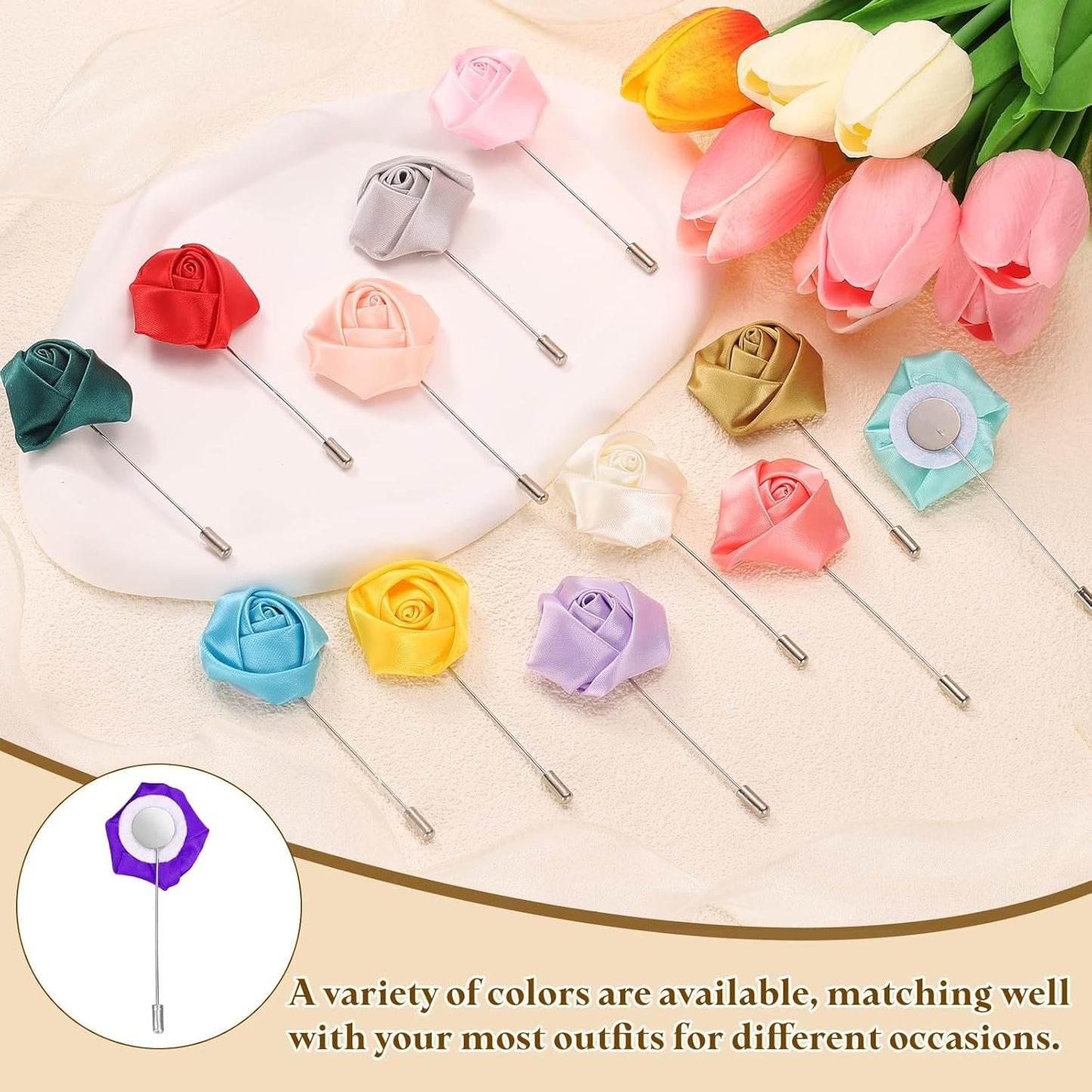 Rose Lapel Pin for Men, Satin Flower Lapel Pins Silk Brooch for Groom Business