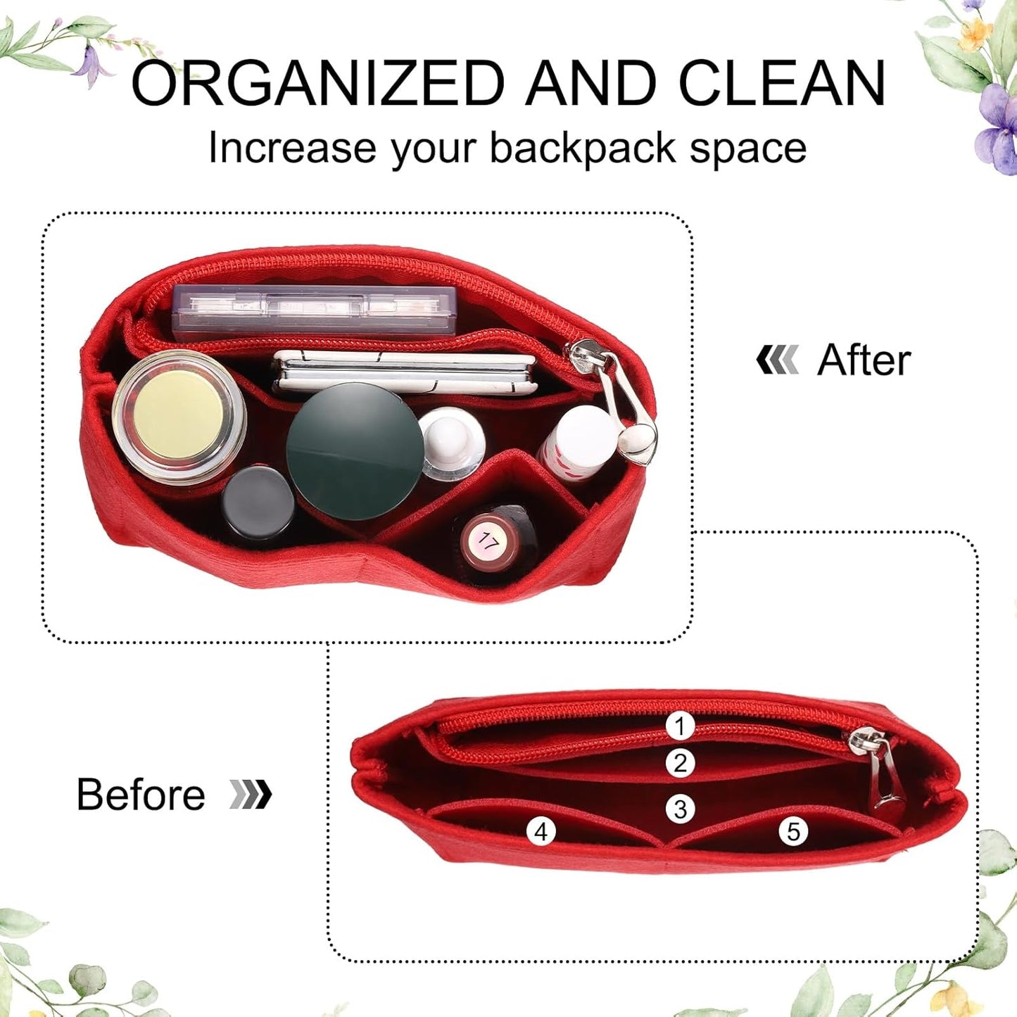 Purse Organizer Insert, Small Felt Handbag Organizer Mini Bag Storage & Finishing Inner Bag Liner with Zipper for Chic Backpack Tote Shoulder Bags, Khaki