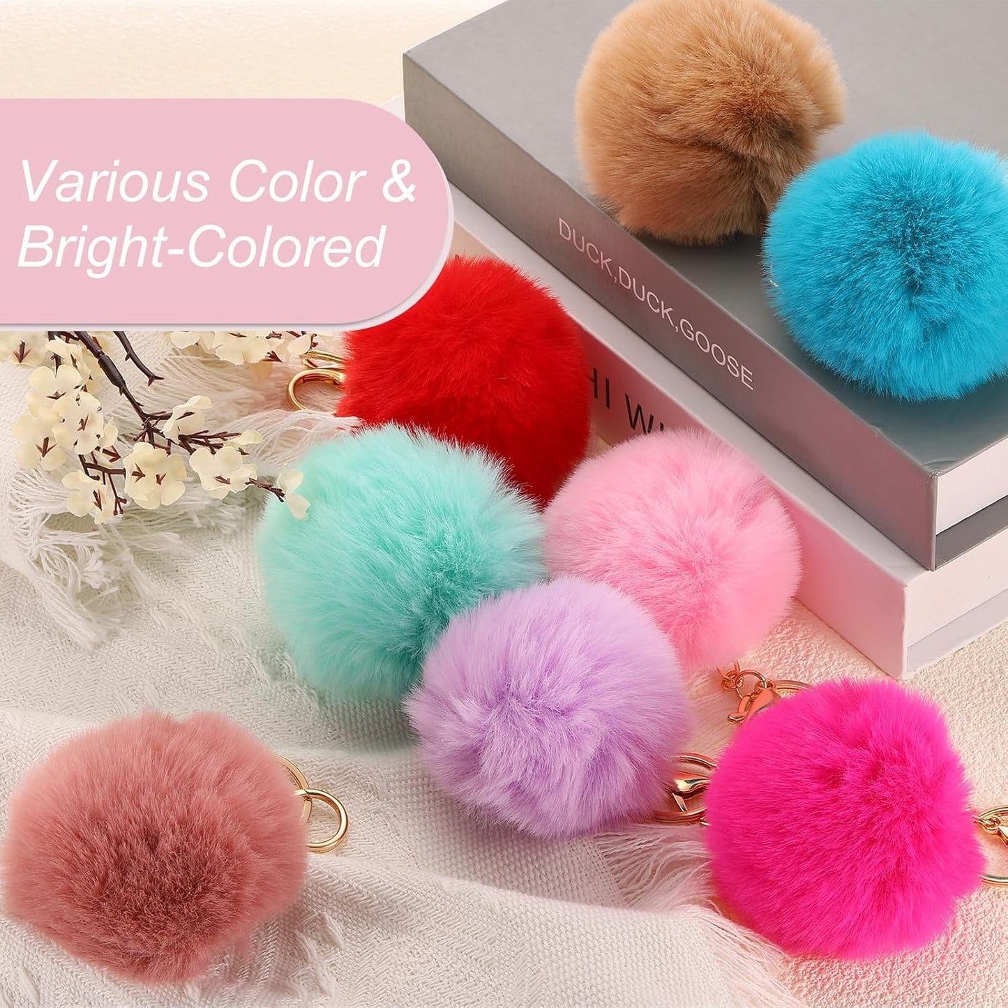 Pom Pom Keychain, Faux Rabbit Fur Puff Ball for Women Purse