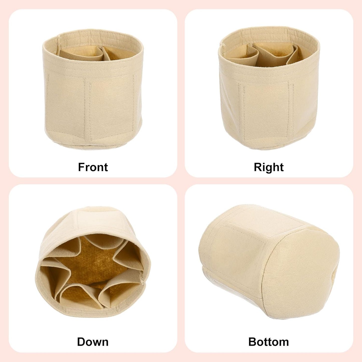 Purse Organizer Insert, Portable Felt Organizer Bags Round Multiple Compartments Purse Liner for Bucket Bag, Domed Satchel, Tote Bag, Handbag Shaper (8" x 4" x 5.5", Beige)