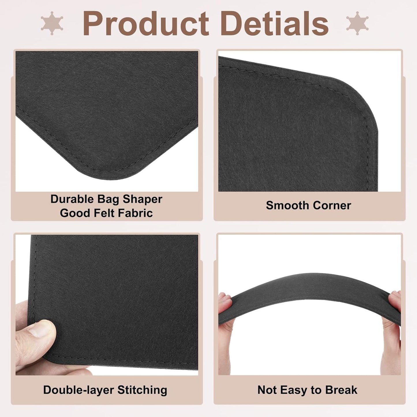 2Pcs Felt Base Shaper, 13.8x5 Inch Rectangle Bag Bottom Shaper Pad Bag Cushion Base Purse Liner Board Insert Arc Corner for Handbags Tote Crossbody Bag Backpack, Black