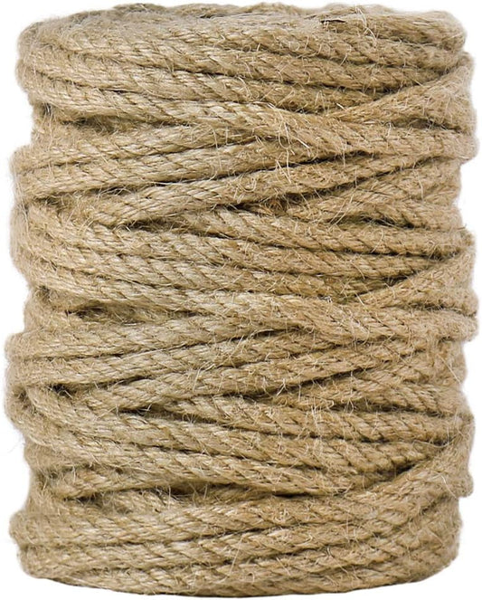 5mm Jute Rope, 100 Feet 4Ply Twisted Heavy Duty and Thick Twine Rope for Gardening, Crafting, Bundling, Cat Scratching Post, Home Decor, Christmas Decorations