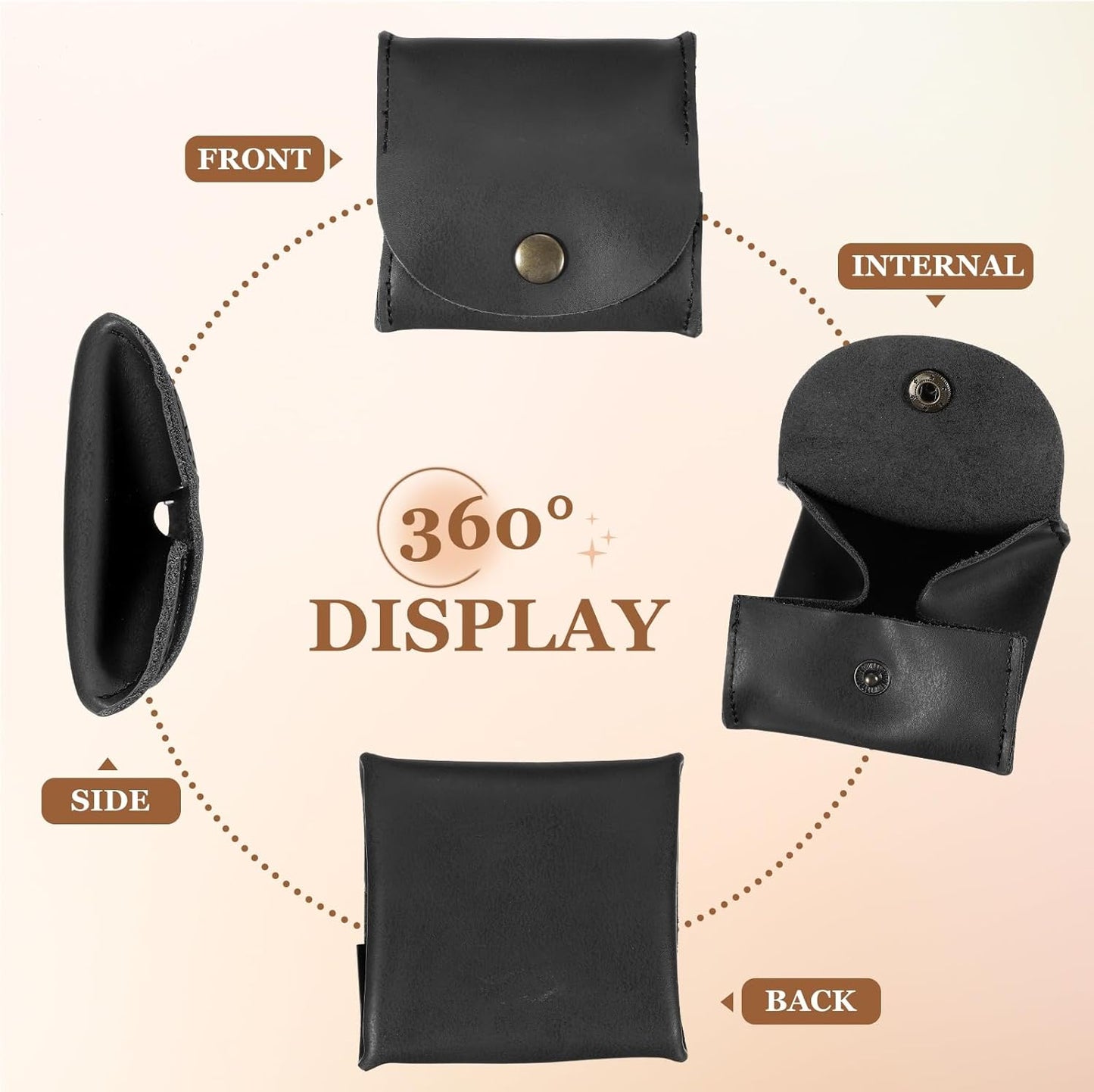 Rustic Leather Coin Purse, Small Leather Pouch Unisex Small Pocket Pouch with Snap Closure Change Holder for Coins Jewelry Earphones Storage, Black