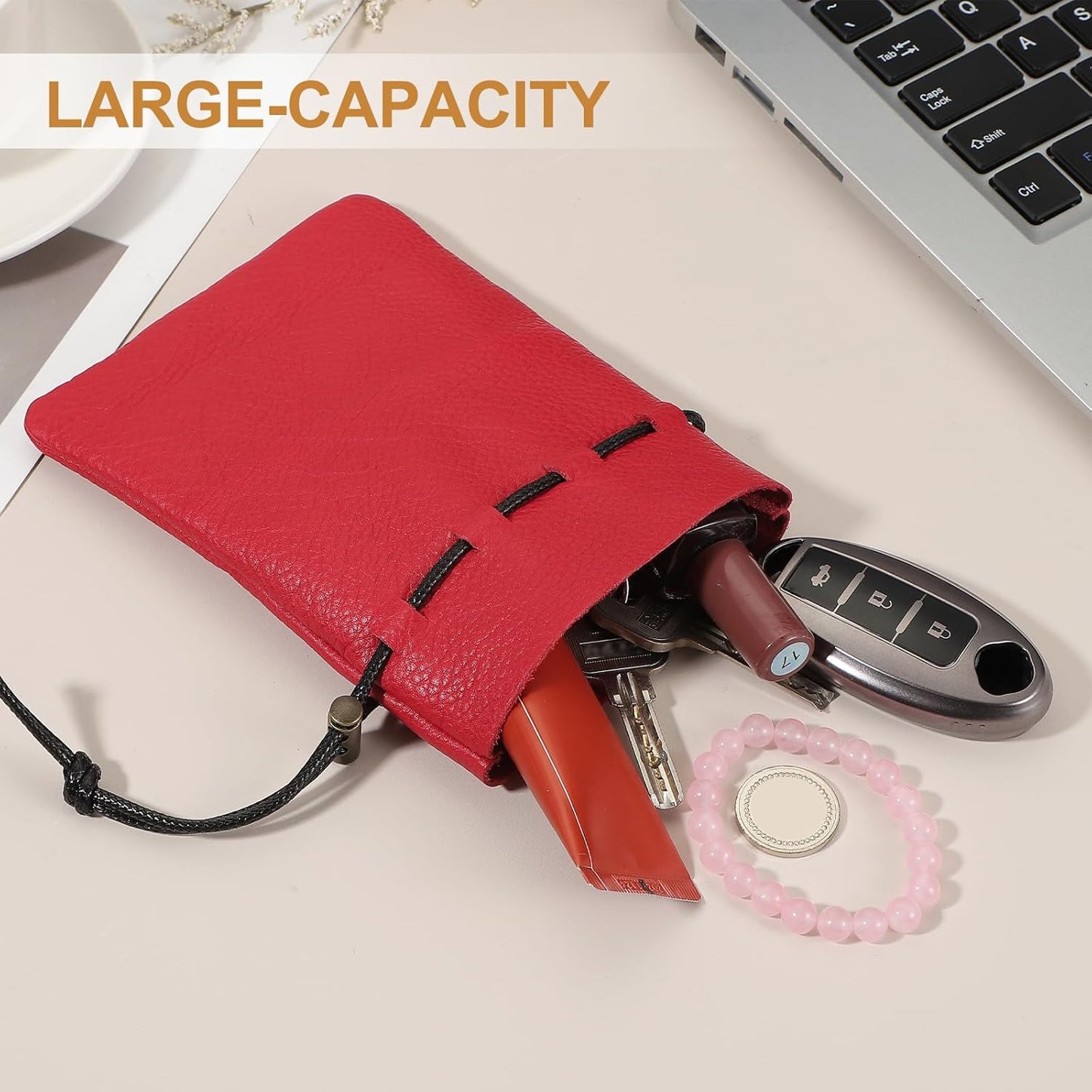 1 Pcs Drawstring Bag, Leather Coin Purse, Change Purse for Women, Men's Leather Bag, for Jewelry, Keys, Coin Storage(Black)