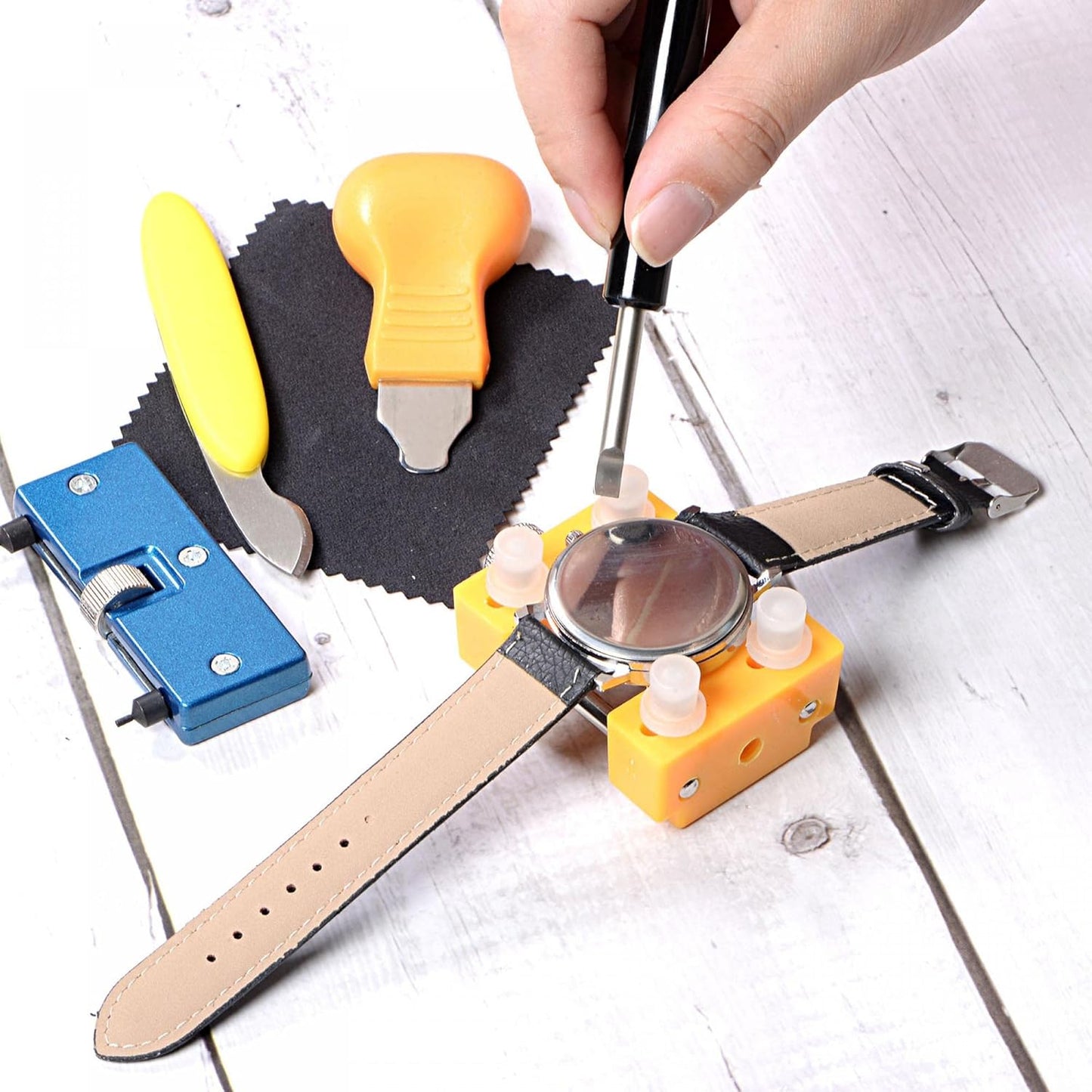 Watch Back Cover Opener, Case Remover Tool, 5mm Width Pry Bar ABS Handle Battery Remover Repair Replacing Watchmaker Tools, Black 2 Pcs