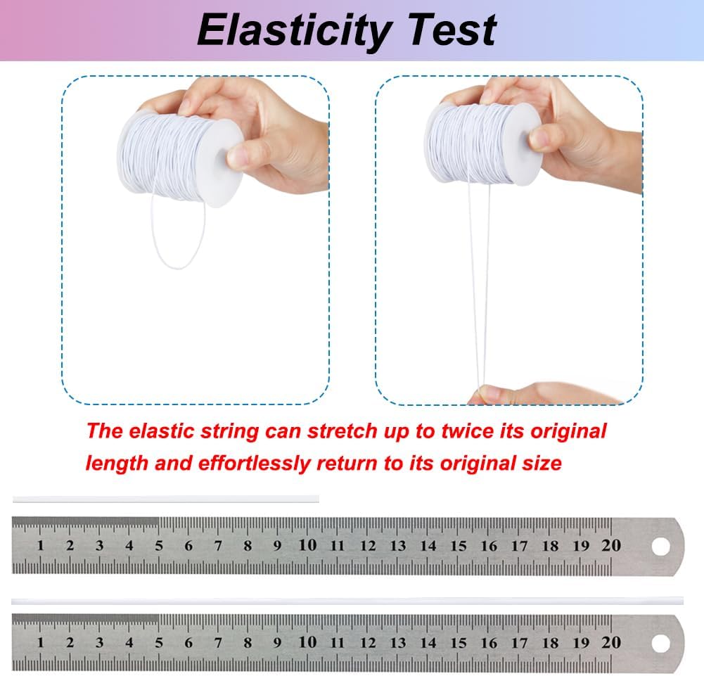 White Elastic String, 328 Feet 1mm Stretchy Bracelet String Bead Cord for Bracelets, Necklaces, Jewelry Making Supplies, Beading, Pony Beads and Crafts(Bead-Free)