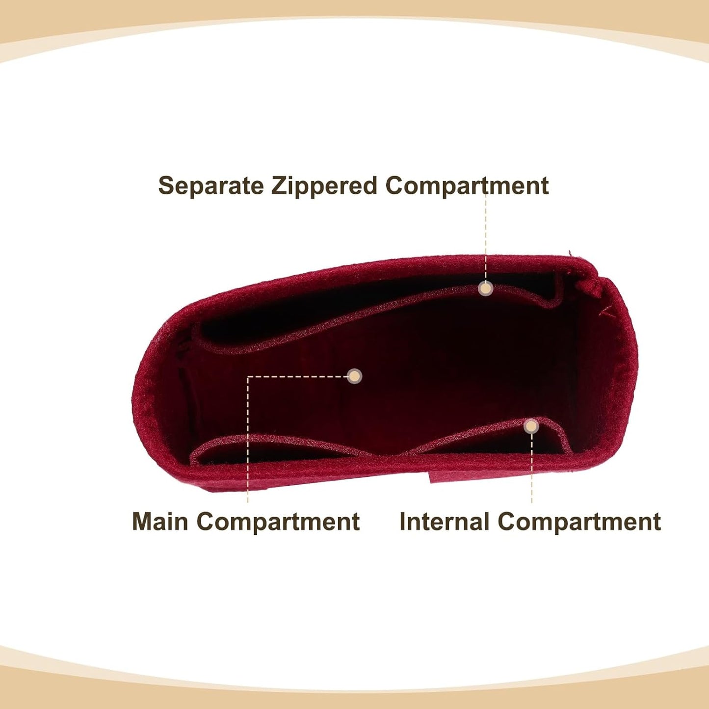 Purse Organizer Insert, Felt Portable Handbag Shaper Multiple Compartments Liner Pouch for Handbag Purse Tote Bag, 5.3" x 2" x 4", Burgundy
