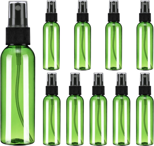 10Pack Spray Bottles, 2 Oz/60ML Reusable Clear Empty Mist Plastic Mini Travel Bottle Set,Small Refillable Liquid Containers for Household Use, Essential Oil, Cleaning (Green Black)