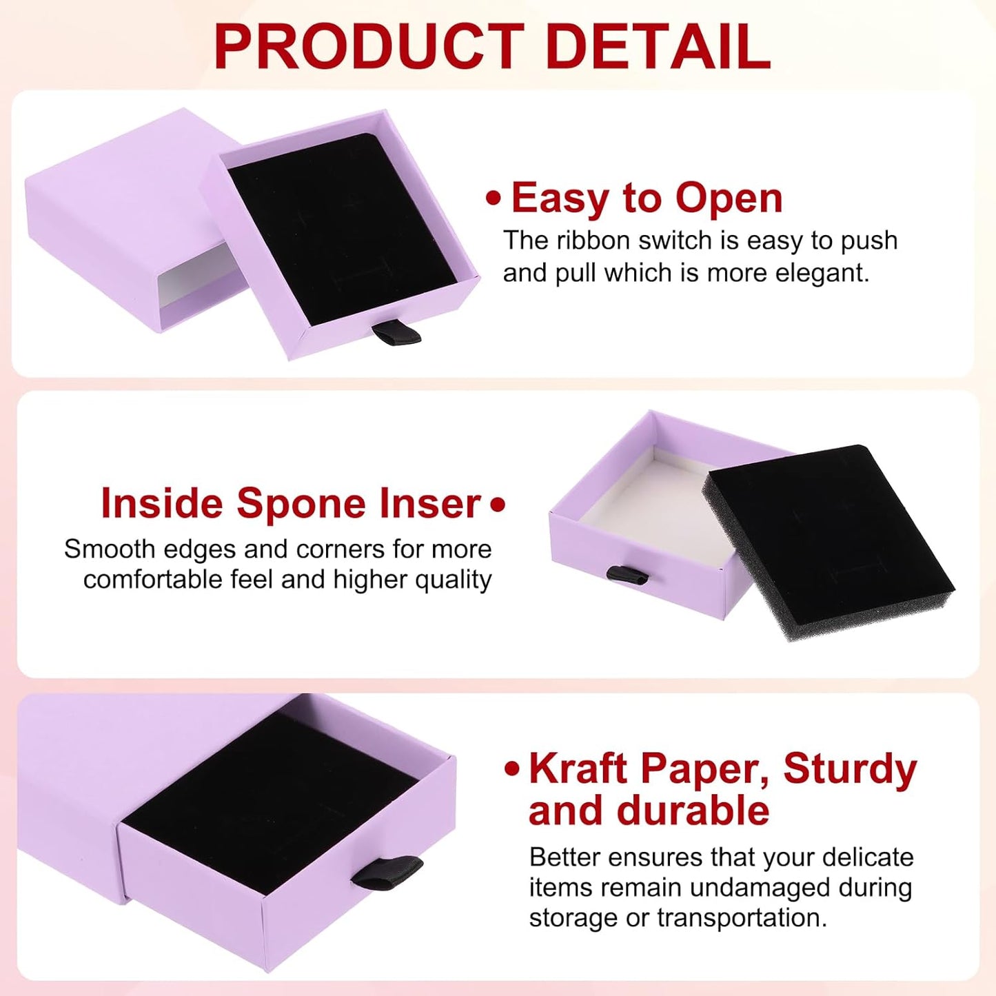 2Pcs Cardboard Jewelry Gift Boxes, 3.5 x 3.5 Inch Jewelry Display Boxes Bulk Sponge Filled Small Jewelry Boxes for Bracelets Earrings Necklaces Jewelry Gift (Light Purple)