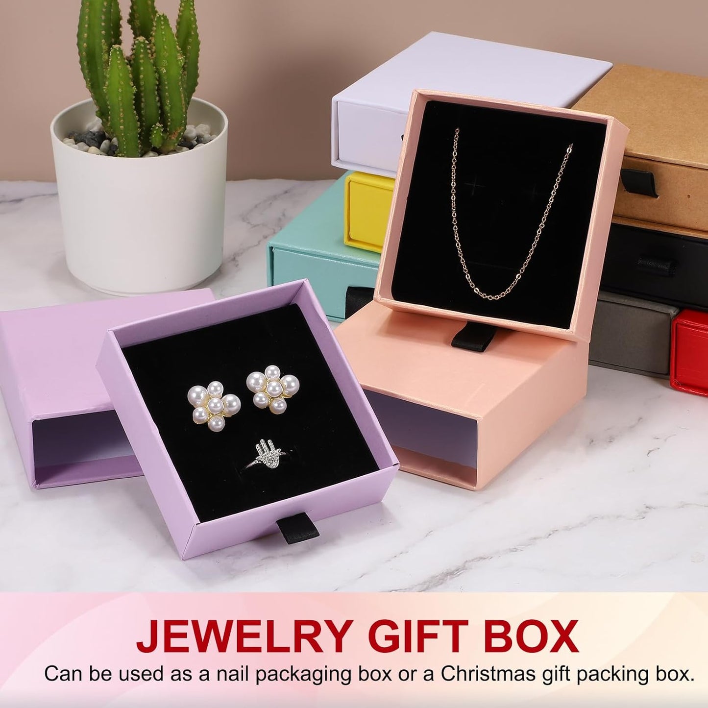 2Pcs Cardboard Jewelry Gift Boxes, 3.5 x 3.5 Inch Jewelry Display Boxes Bulk Sponge Filled Small Jewelry Boxes for Bracelets Earrings Necklaces Jewelry Gift (Light Purple)