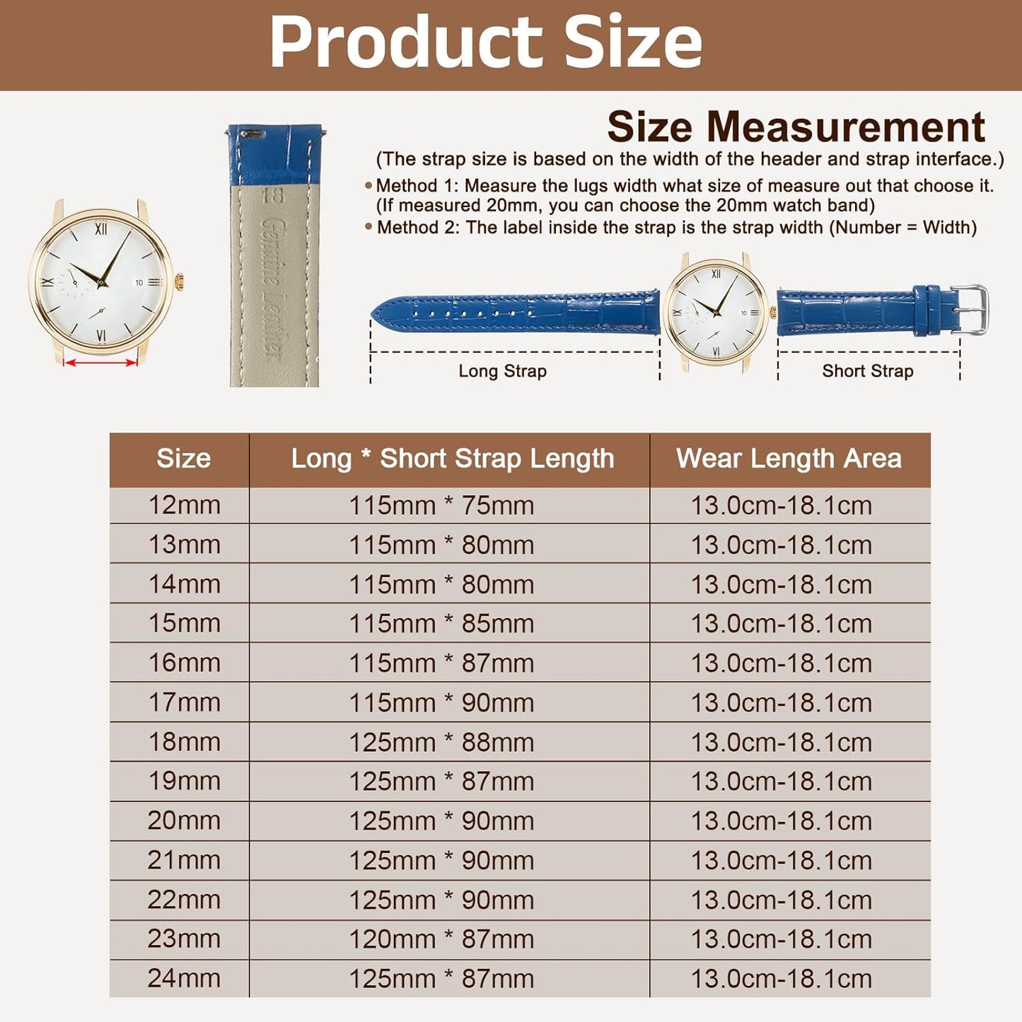 Quick Release Genuine Leather Watch Band Embossed Pattern Leather Watch Strap Replacement for Men Women