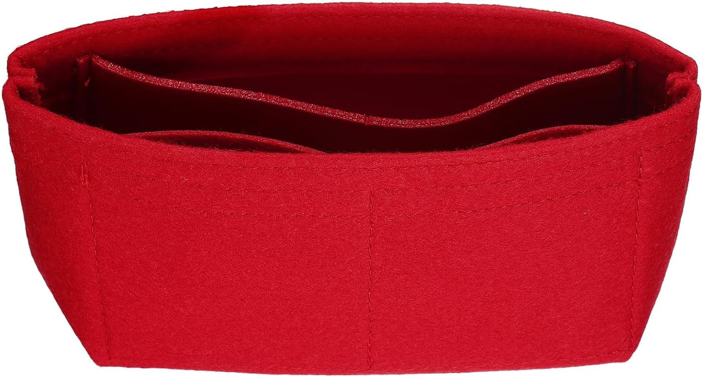 Purse Organizer Insert, Small Felt Handbag Organizer Mini Bag Storage & Finishing Inner Bag Liner for Chic Backpack Tote Shoulder Bags, Red