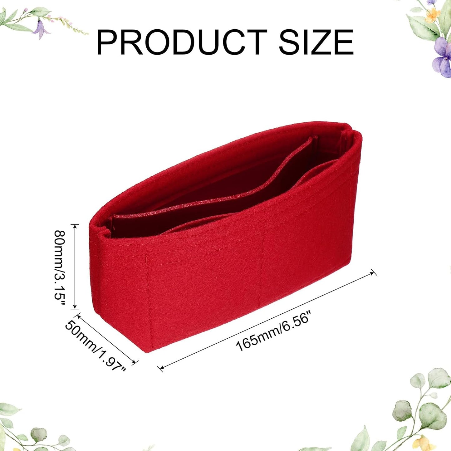 Purse Organizer Insert, Small Felt Handbag Organizer Mini Bag Storage & Finishing Inner Bag Liner for Chic Backpack Tote Shoulder Bags, Red