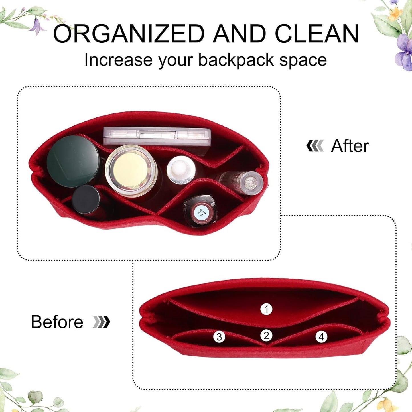 Purse Organizer Insert, Small Felt Handbag Organizer Mini Bag Storage & Finishing Inner Bag Liner for Chic Backpack Tote Shoulder Bags, Red