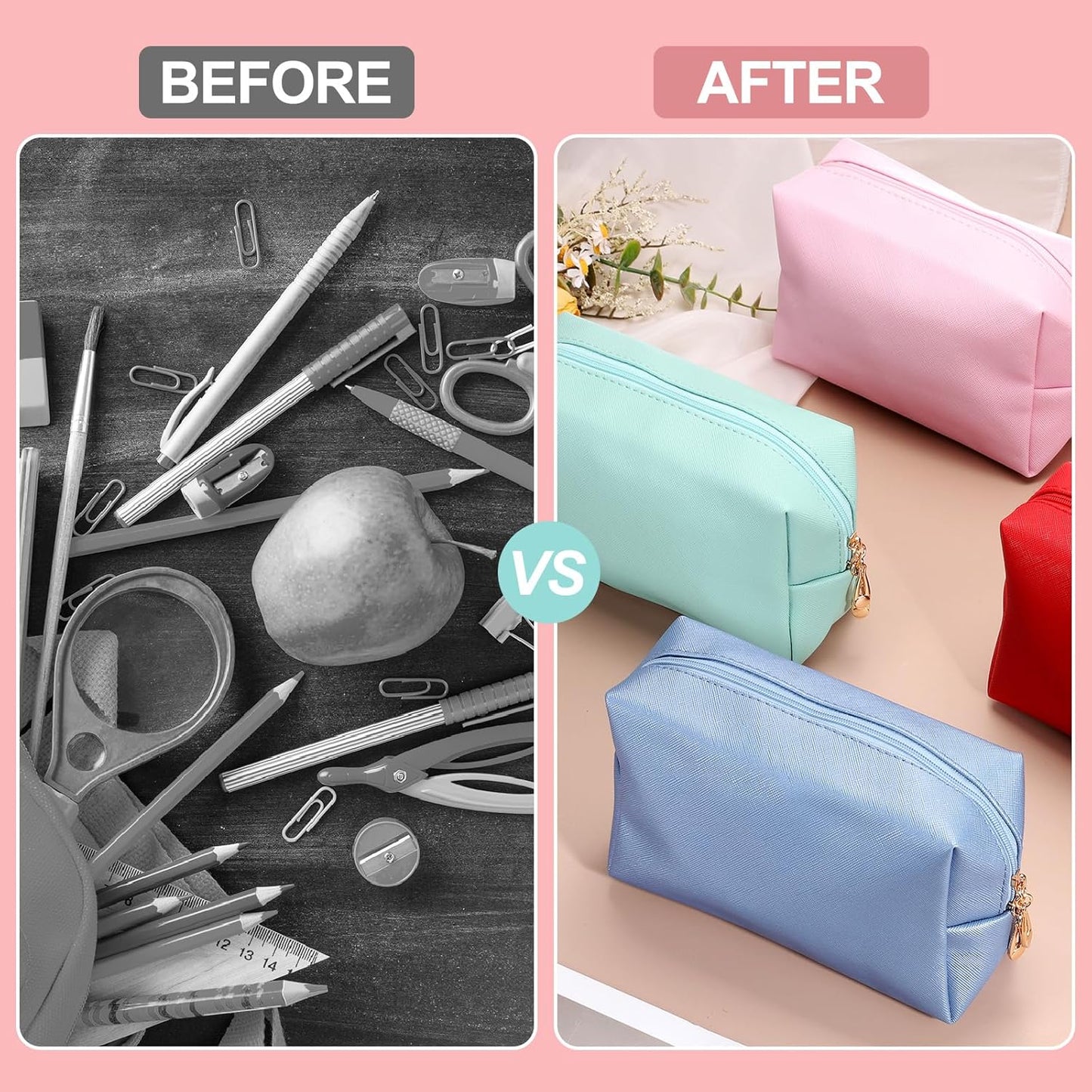 PU Leather Square Makeup Bag, Waterproof Cosmetic Organizer Bag Zipper Pouch Travel Toiletry Bag for Women for Makeup Brush Holder (Bronze Gold, Small)
