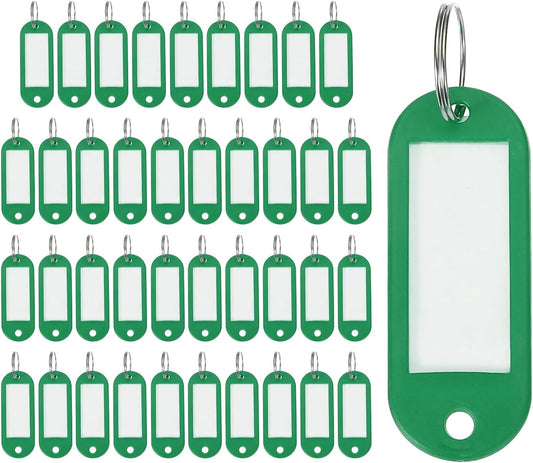 40pcs Plastic Key Tags, Keys Ring Tag Identifier Keychain with Split Ring Labels Window for Luggage ID Name Pet Tags, Green