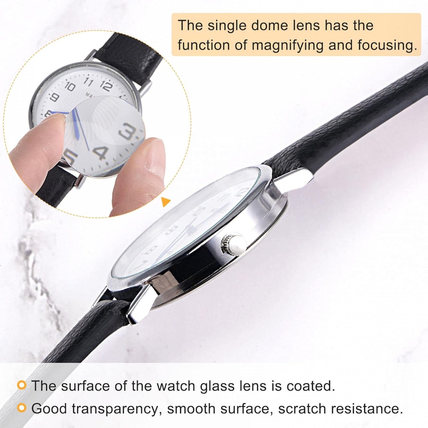 8 Pack 19mm Dia. Watch Glass Crystal Lens, Single Dome Round 1.5mm Edge Thickness for Watchmaker Repair Clear