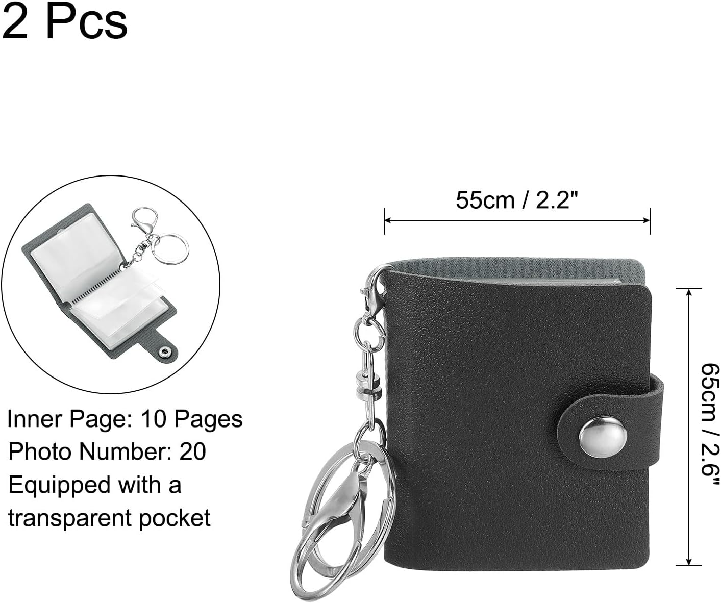 2 Pcs Mini Photo Keychain Custom Keychain Personalized Leather Photo Album Keychains with 20 Pictures DIY Small Memory Key Ring Picture Book for Family, Black