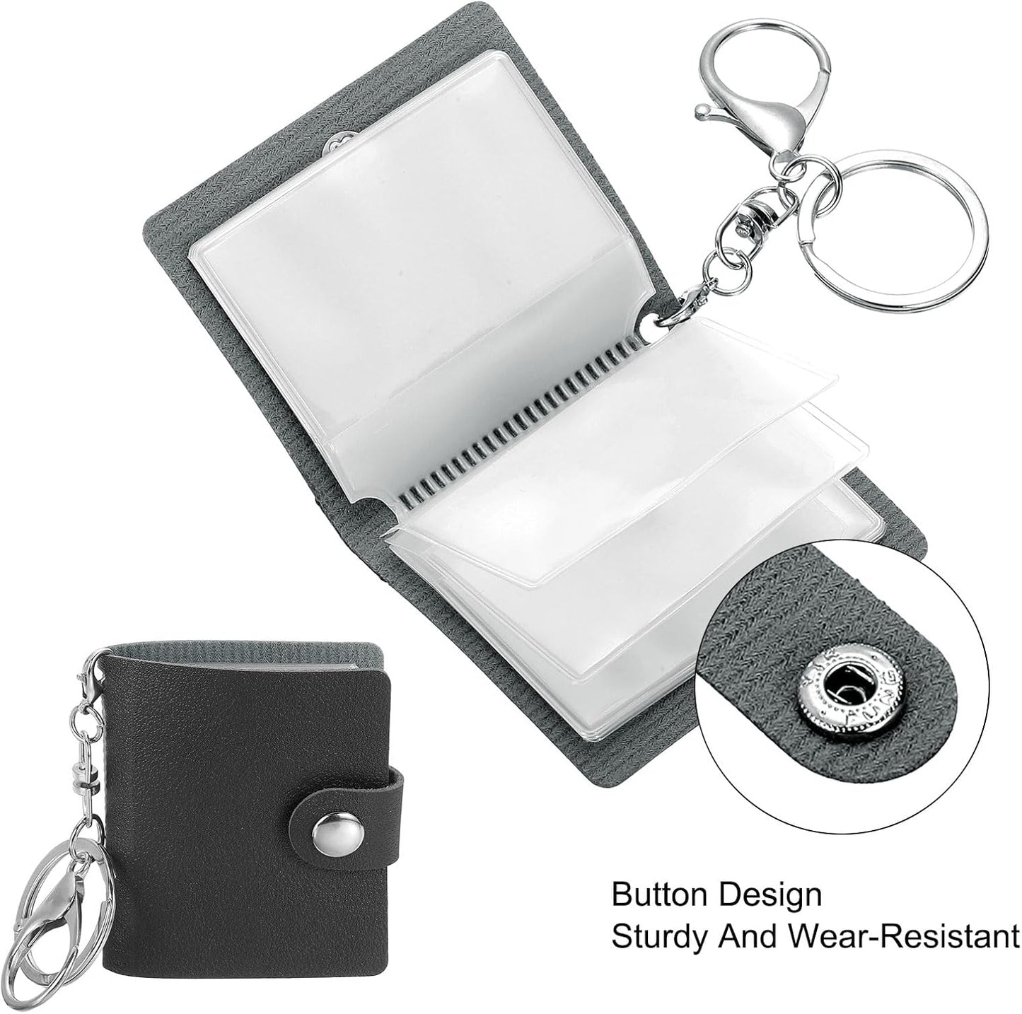 2 Pcs Mini Photo Keychain Custom Keychain Personalized Leather Photo Album Keychains with 20 Pictures DIY Small Memory Key Ring Picture Book for Family, Black