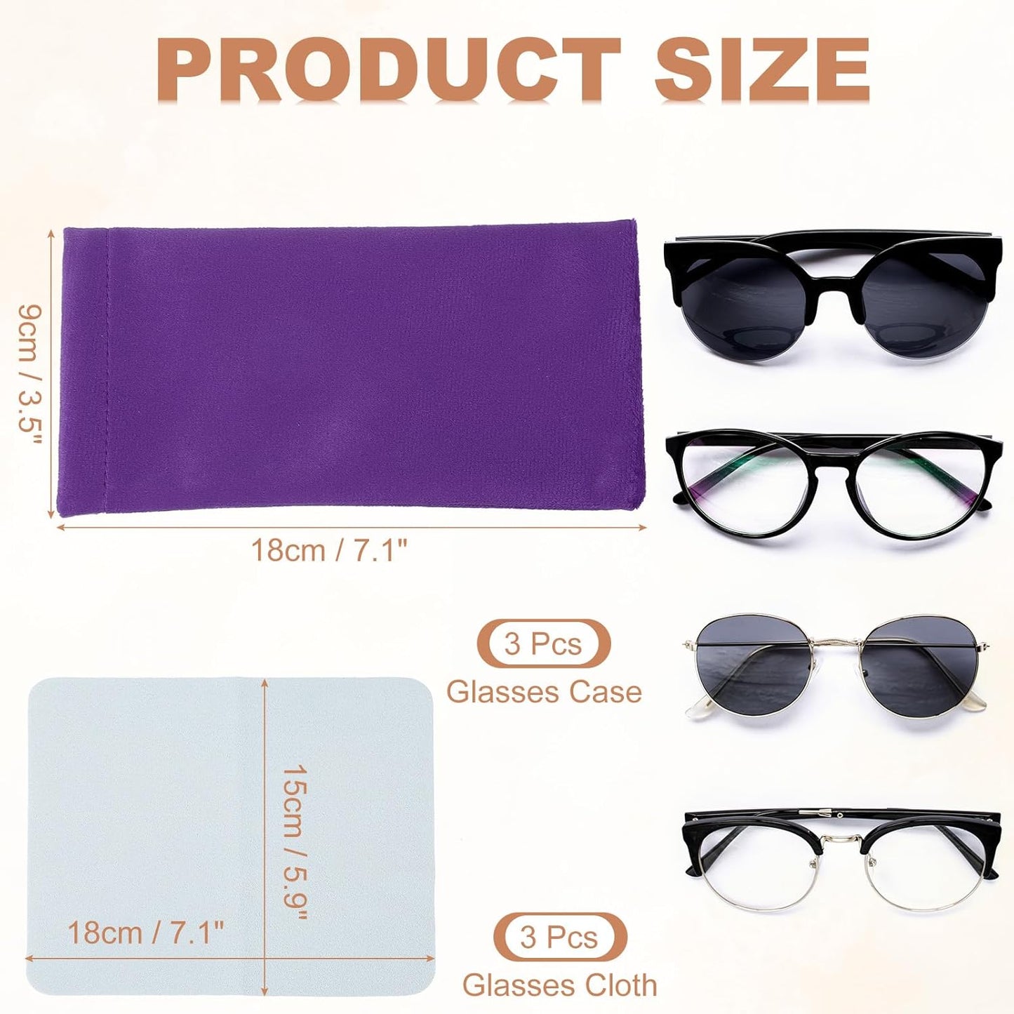 Squeeze Top Glasses Bag, Velvet Sunglasses Case with Cleaning Cloth