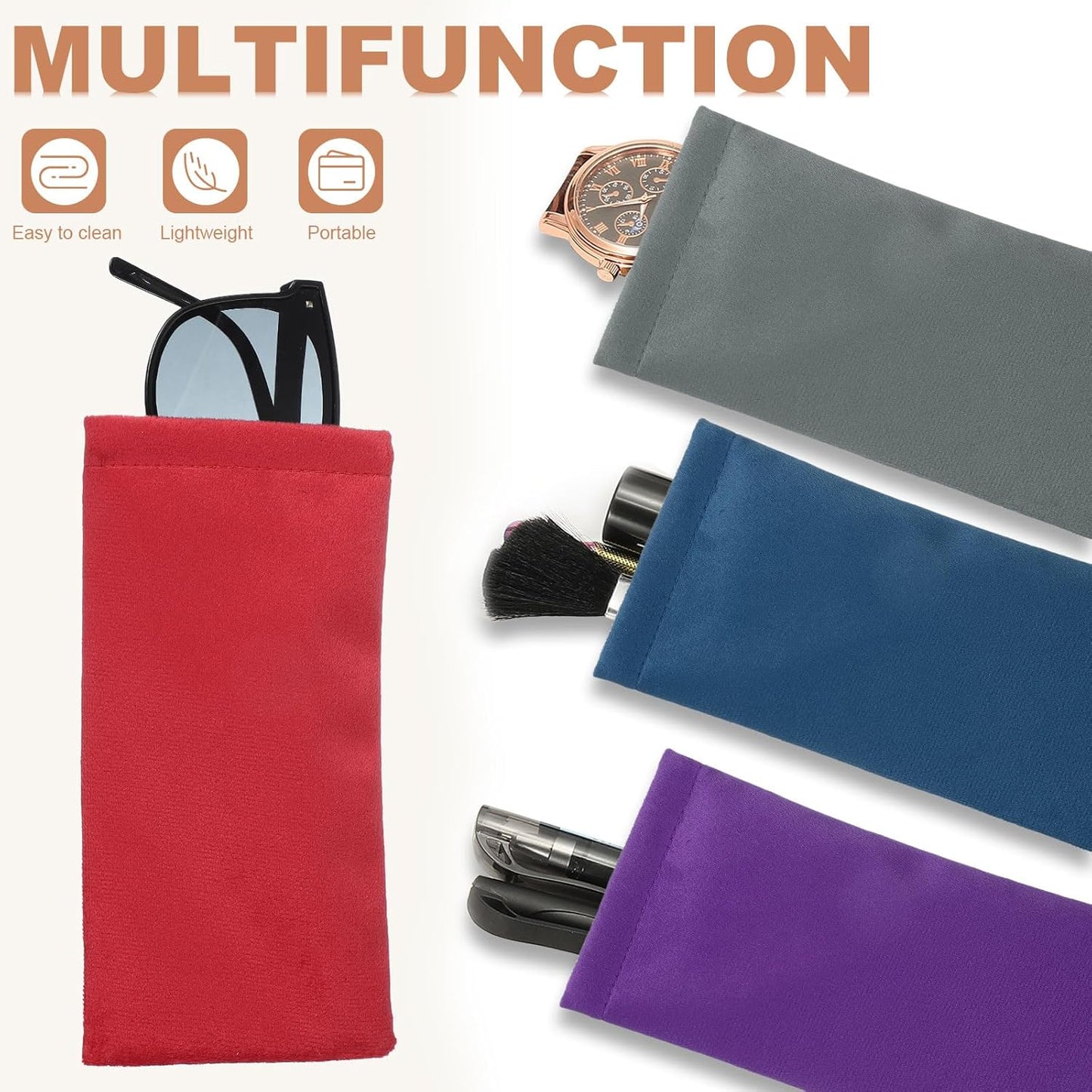 Squeeze Top Glasses Bag, Velvet Sunglasses Case with Cleaning Cloth