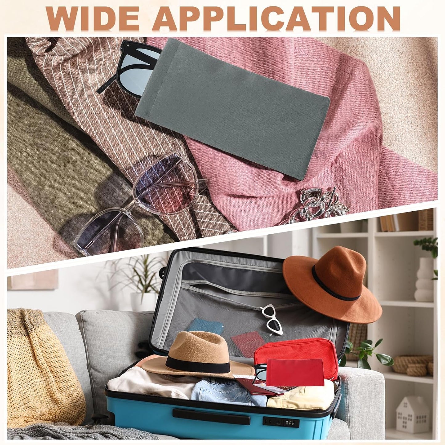 Squeeze Top Glasses Bag, Velvet Sunglasses Case with Cleaning Cloth