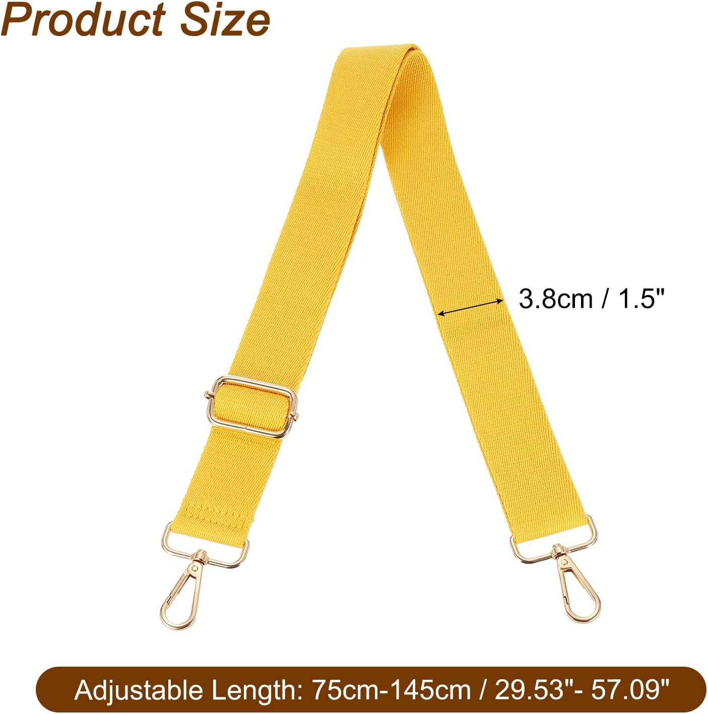 Wide Shoulder Strap, 3.8cm Adjustable Purse Strap Replacement Crossbody Strap for Shoulder Bag Handbag, Ginger Yellow, Light Gold Pull Core Buckle