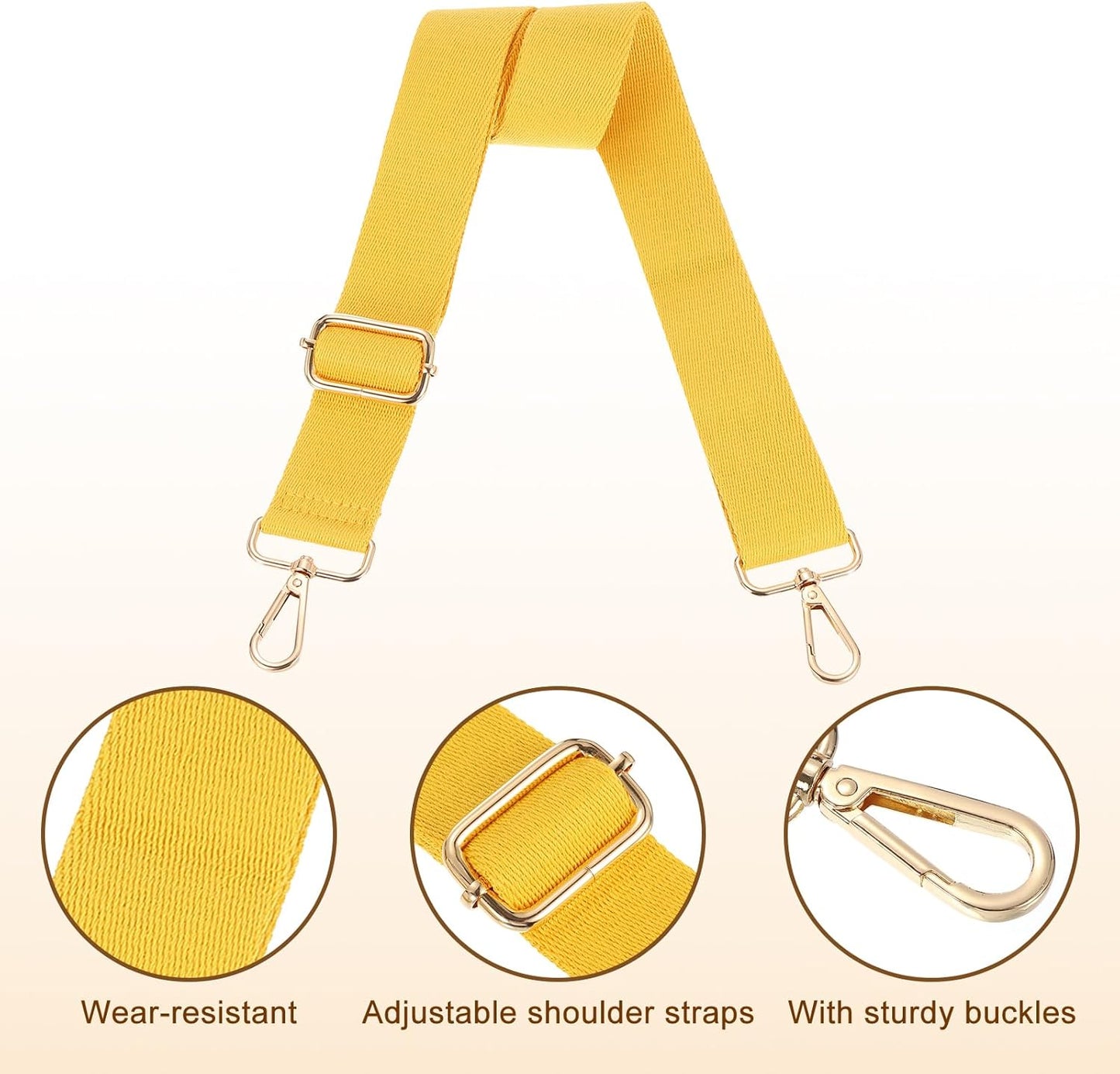 Wide Shoulder Strap, 3.8cm Adjustable Purse Strap Replacement Crossbody Strap for Shoulder Bag Handbag, Ginger Yellow, Light Gold Pull Core Buckle