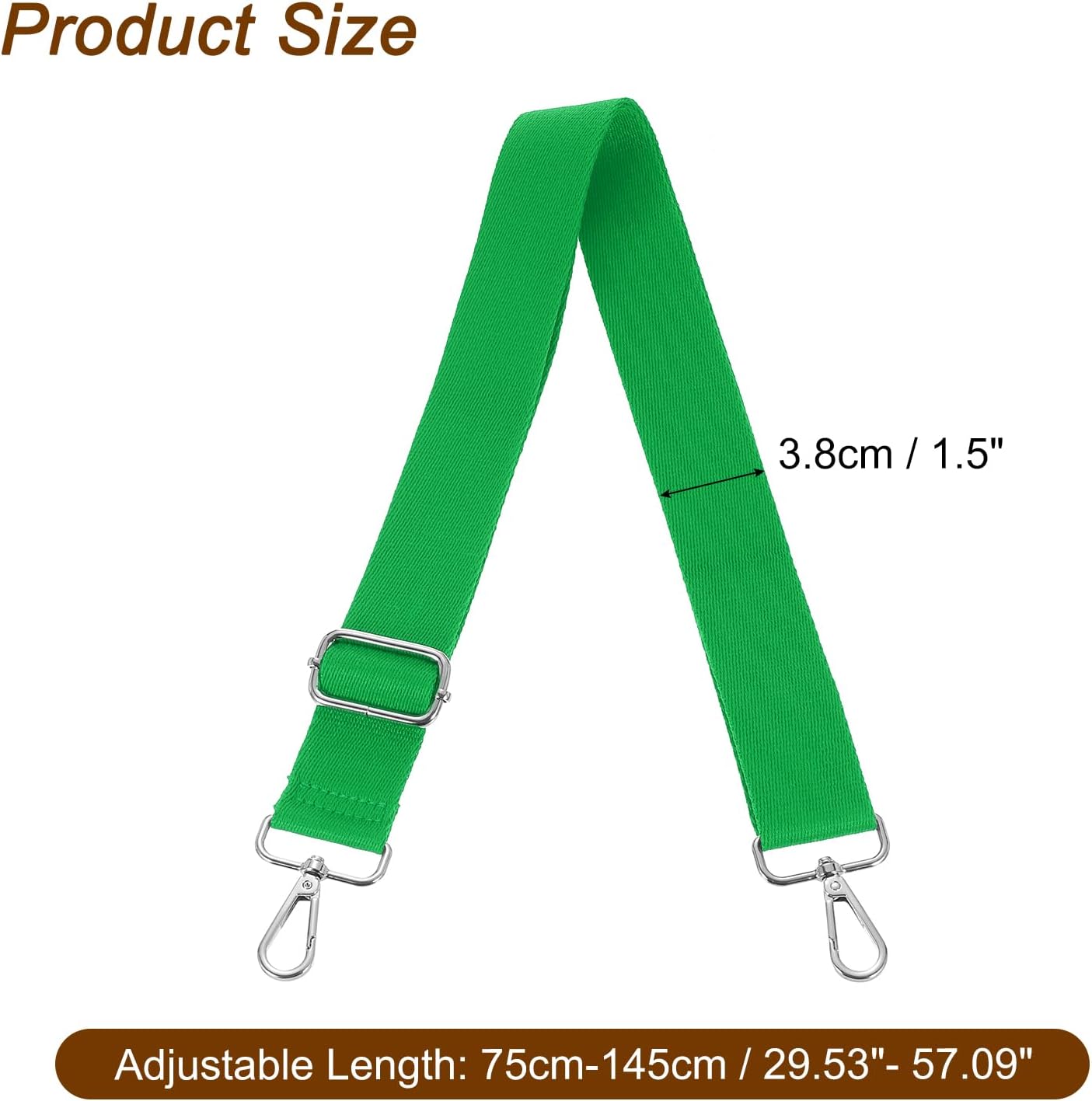 Wide Shoulder Strap, 3.8cm Adjustable Purse Strap Replacement Crossbody Strap for Shoulder Bag Handbag, Green, Silver Pull Core Buckle
