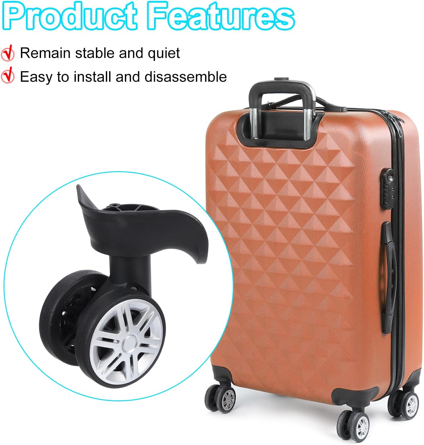 Luggage Wheel Replacement, Suitcase Trolley Wheels DIY Repair, Spinner Wheels Luggage Accessories, Swivel Silent Wheel, Black