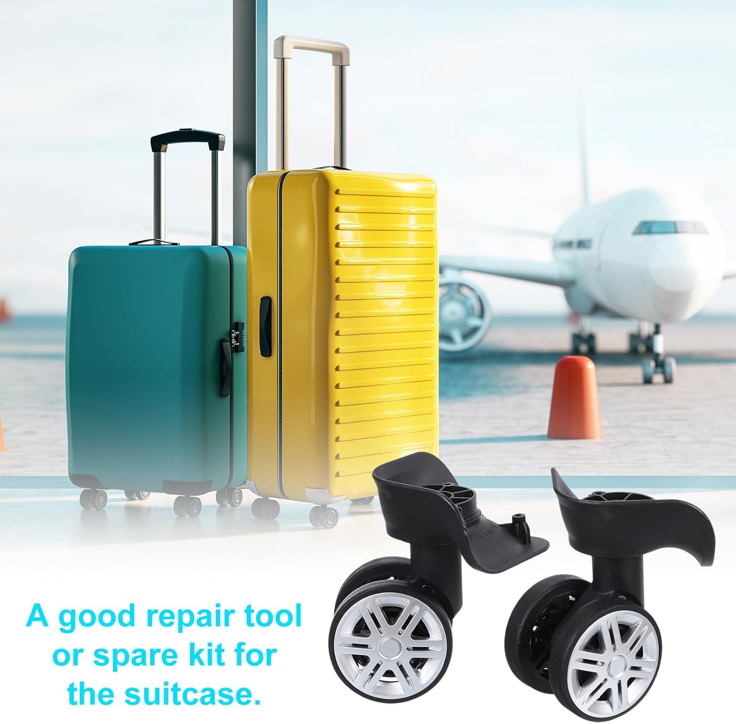 Luggage Wheel Replacement, Suitcase Trolley Wheels DIY Repair, Spinner Wheels Luggage Accessories, Swivel Silent Wheel, Black