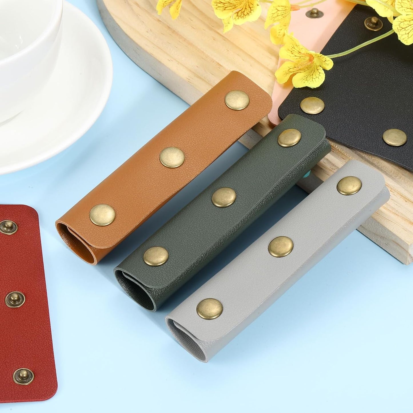 4Pcs Handbag Handle Cover, PU Leather Luggage Handle Wraps, Luggage Grip Protector for Purse Tote Bag Suitcase, Dark Green