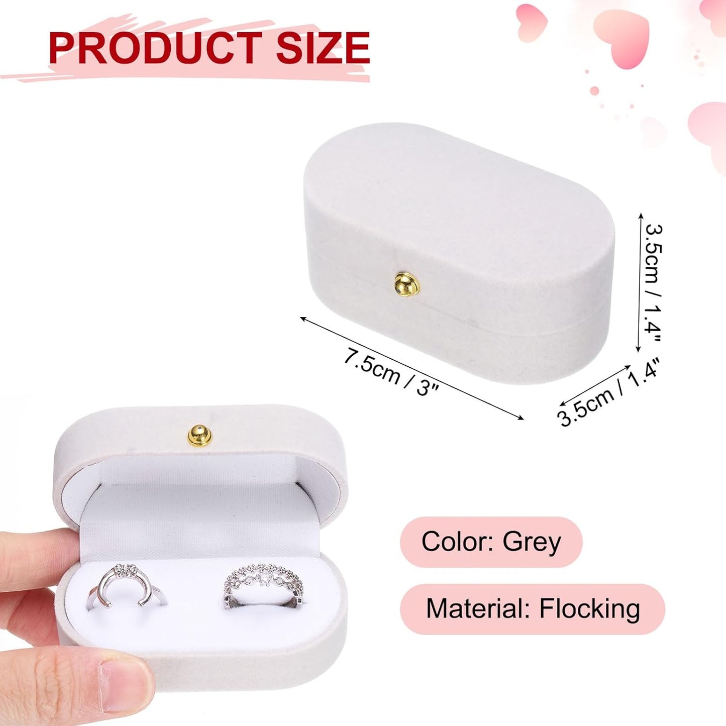Velvet Ring Box, Small Travel Jewelry Case Mini Ring Holder Jewelry Organizer Storage Case for Women Girls Wedding Proposal Engagement, Grey