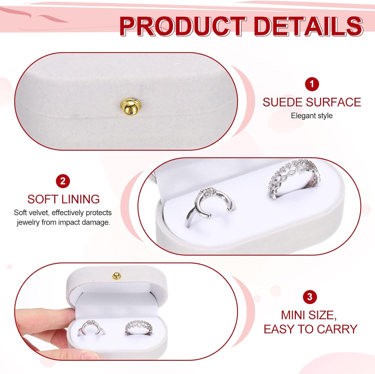 Velvet Ring Box, Small Travel Jewelry Case Mini Ring Holder Jewelry Organizer Storage Case for Women Girls Wedding Proposal Engagement, Grey