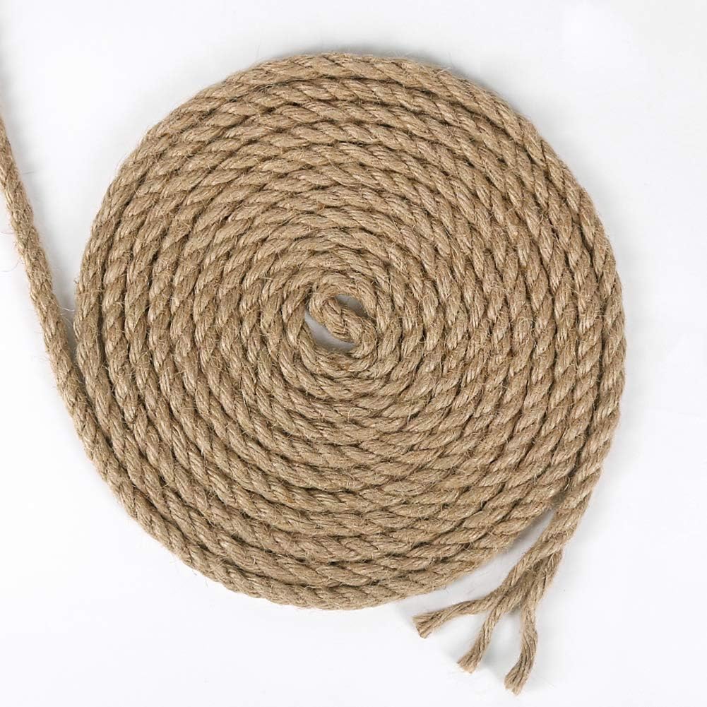 8mm Jute Rope, 50 Feet Heavy Duty and Thick Twine Rope for Crafts, Gardening, Cat Scratching Post, Home Decor