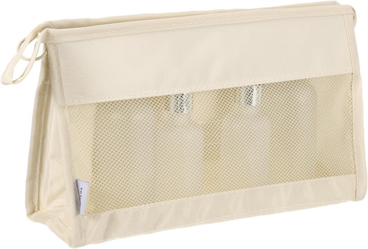 Mesh Makeup Bag, Large Capacity Travel Zipper Cosmetic Bags, Beach Mesh Toiletry Pouches Purse Storage Organizer for Women Girls, Cream