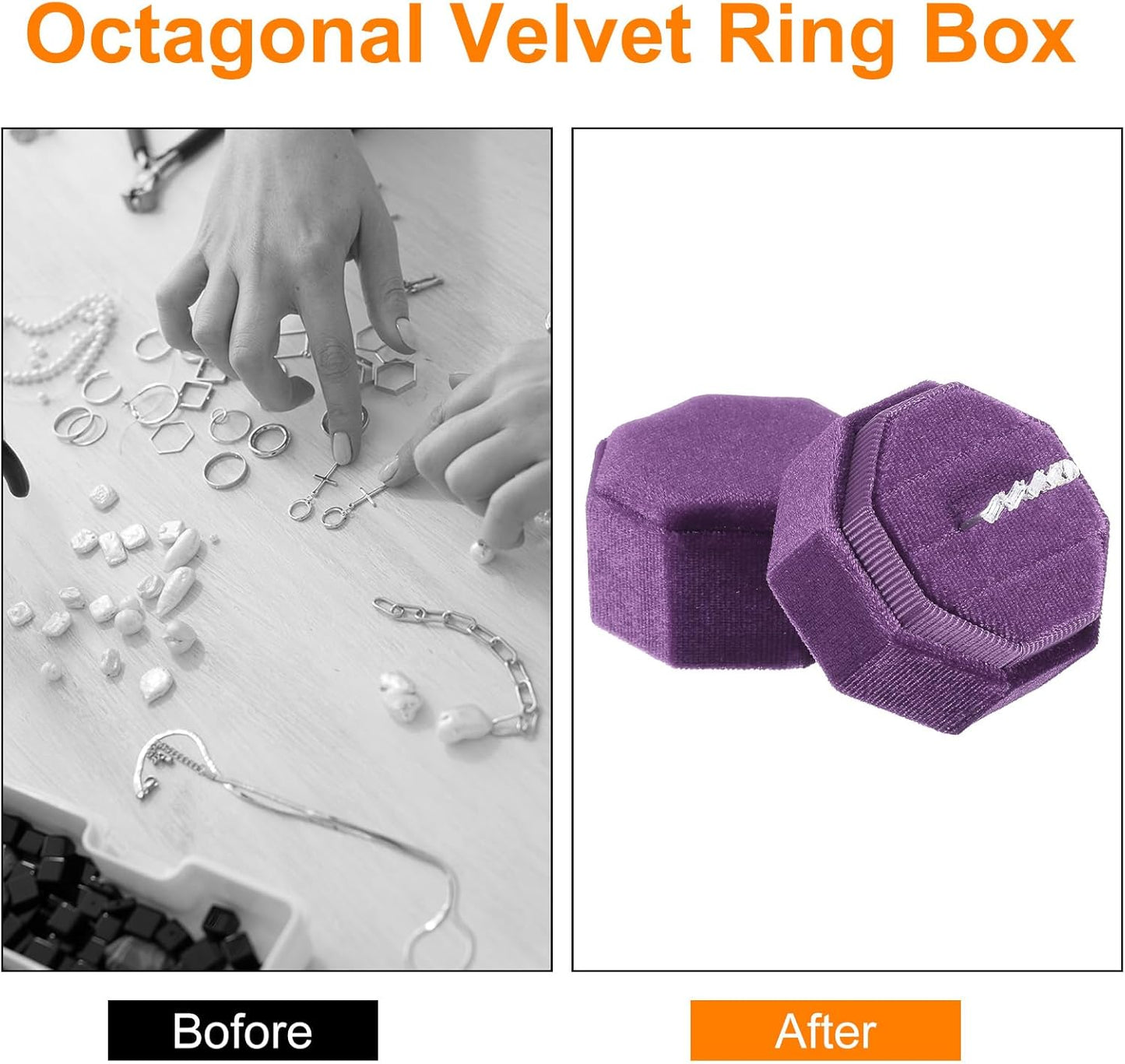 Velvet Ring Box, 3 Slot Octagon Wedding Ring Display Holder Box Jewelry Ring Gift Box for Wedding Ceremony Proposal Engagement (Deep Purple)