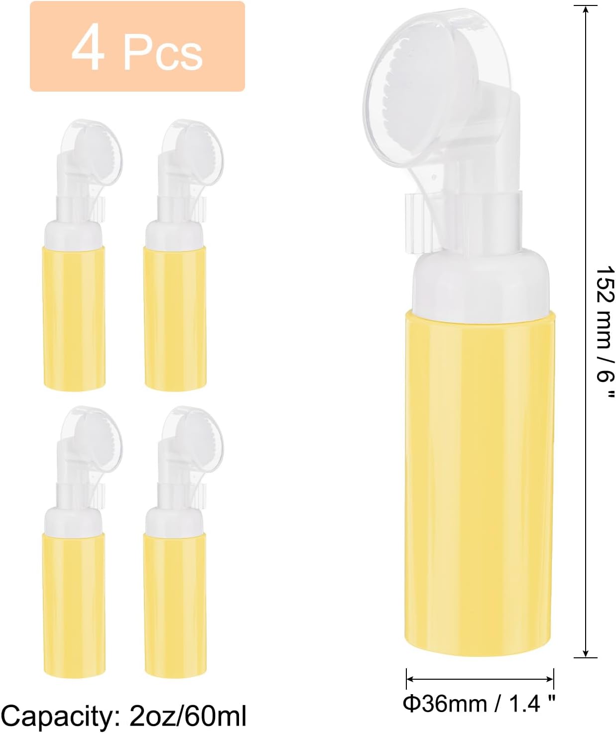 4Pcs Empty Foaming Soap Dispenser, 2oz / 60ml Facial Cleanser Foam Bottle with Brush for Hand Soap, Shampoo, Shower Gel, Yellow