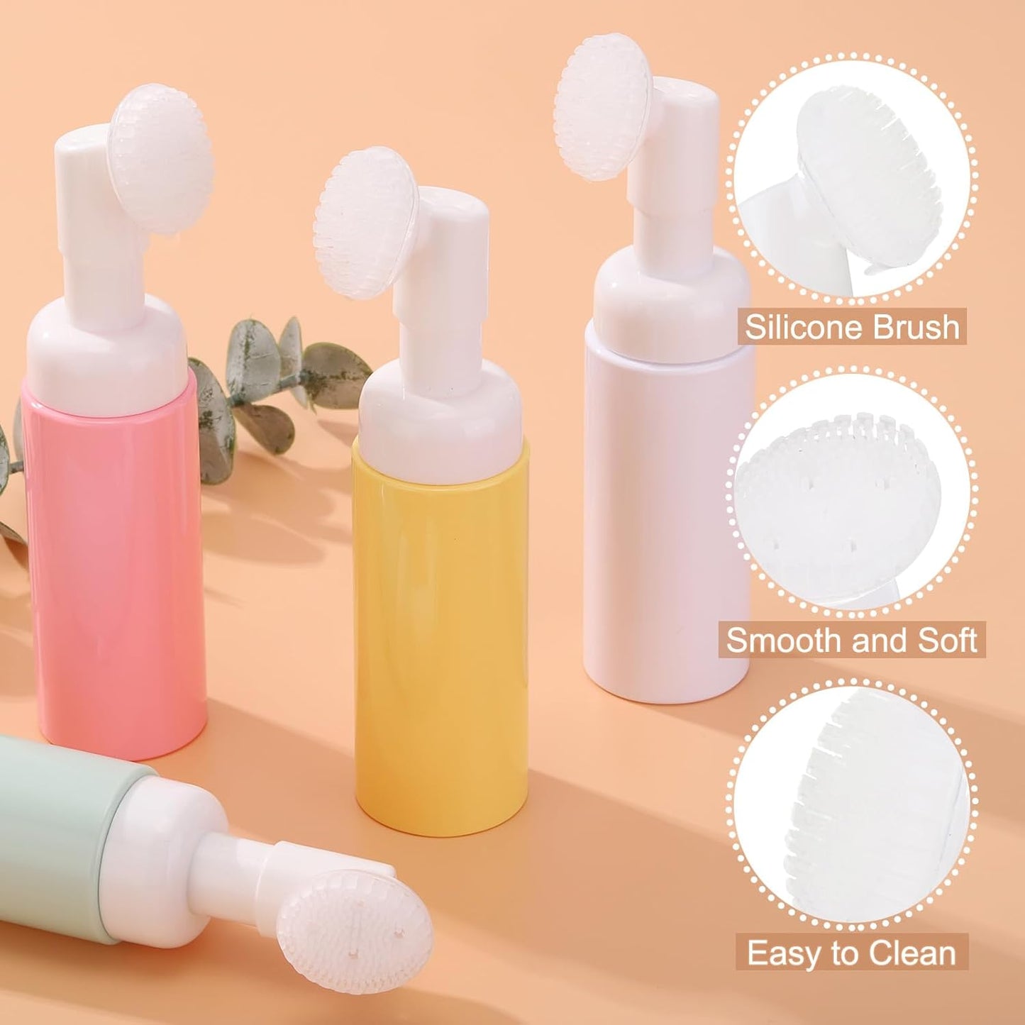 4Pcs Empty Foaming Soap Dispenser, 2oz / 60ml Facial Cleanser Foam Bottle with Brush for Hand Soap, Shampoo, Shower Gel, Yellow