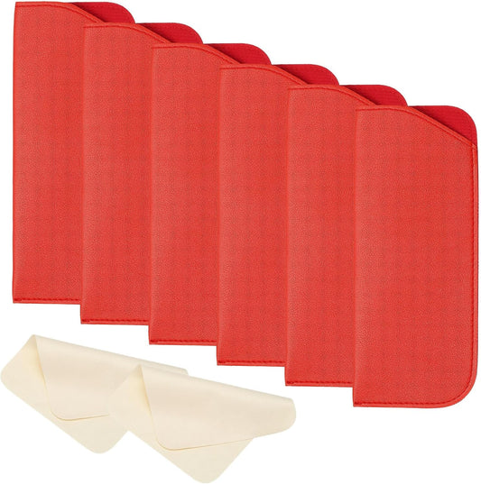 Leather Eyeglass Cases, Portable Glasses Pouch Glasses Sleeve with 2 Cleaning Clothes for Women Men Cases
