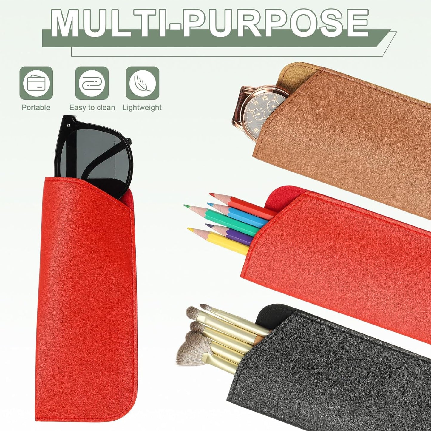 Leather Eyeglass Cases, Portable Glasses Pouch Glasses Sleeve with 2 Cleaning Clothes for Women Men Cases