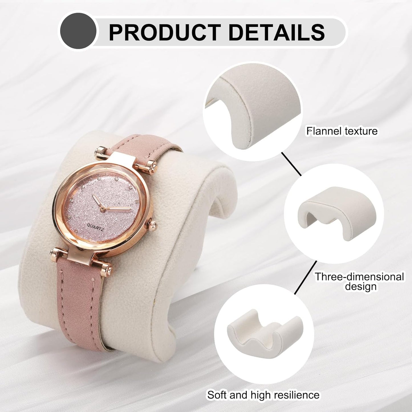 2pcs Watch Case Pillows, M Shaped Watch Display Pillow Velvet Watch Cushion Replacement for Watch Bracelet Display Storage Beige
