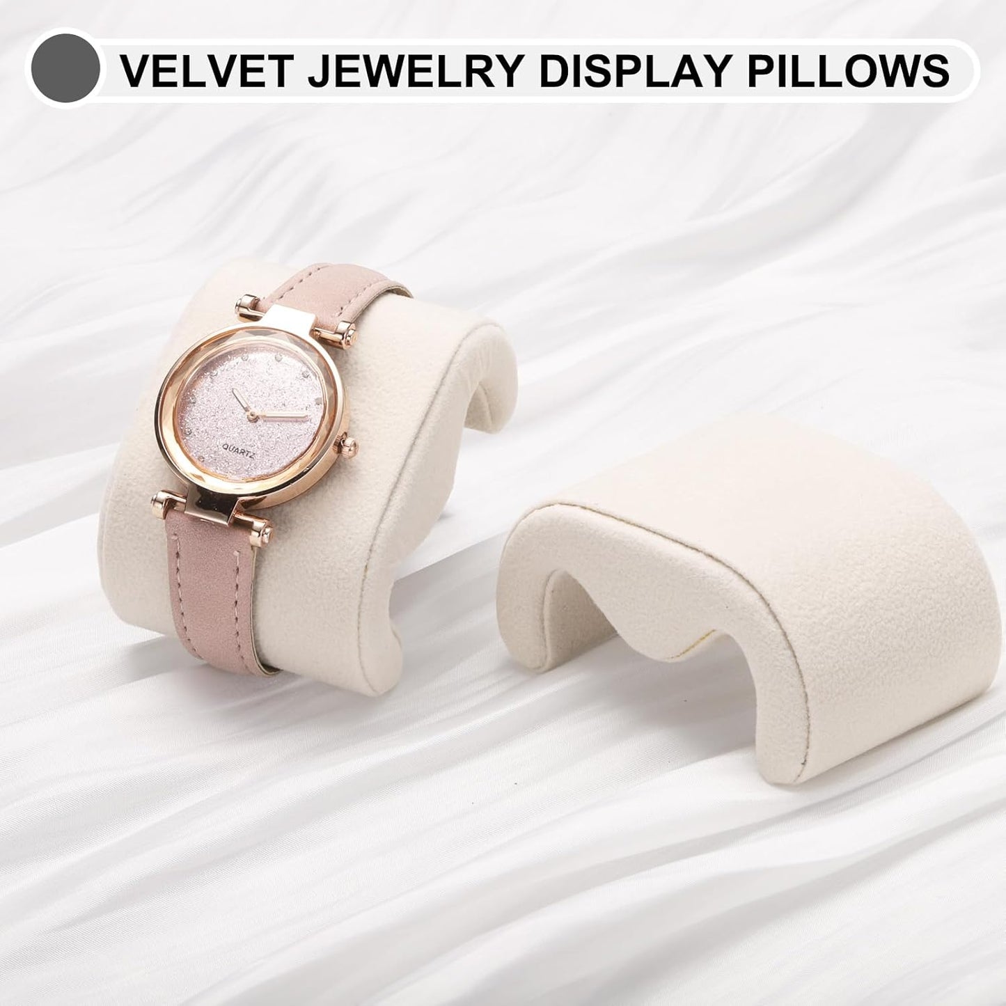 2pcs Watch Case Pillows, M Shaped Watch Display Pillow Velvet Watch Cushion Replacement for Watch Bracelet Display Storage Beige